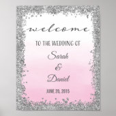シルバーアンドピンクグラデーションの結婚歓迎ポスタープリント ポスター (正面)