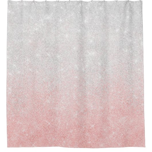 シルバーアンドピンクグリッターグラデーションラグジュアリーデザイン シャワーカーテン (正面)