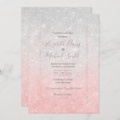 シルバーアンドピンクグリッターグラデーションラグジュアリーデザイン 招待状 (正面/裏面)