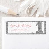 シルバーアンドピンクフェイクグリッターファースト誕生日 ラベル (インサイチュ)