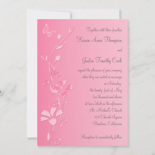 シルバーアンドピンク蝶結婚式招待状 招待状 (裏面)