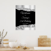 シルバーアンドブラックグラムティアーズ誕生日ウェルカム ポスター (キッチン)