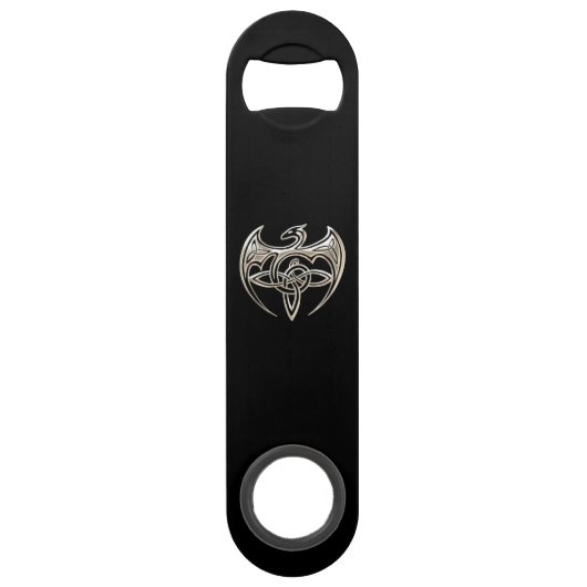 シルバーアンドブラックドラゴントリンケルト結び目模様アート スピード栓抜き (正面)