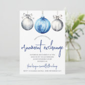 シルバーアンドブルーオーナメントエクスチェンジホリデーパーティー 招待状 (スタンド正面)