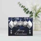 シルバーアンドブルークリスマスボーブルズオーナメント シーズンポストカード (スタンド正面)