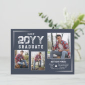 シルバーアンドブルーフォト卒業招待状 招待状 (スタンド正面)