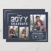 シルバーアンドブルーフォト卒業招待状 招待状 (正面/裏面)