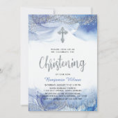 シルバーアンドブルーボーイ《キリスト教》洗礼式や命名式 招待状 (正面)