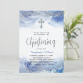 シルバーアンドブルーボーイ《キリスト教》洗礼式や命名式 招待状 (スタンド正面)