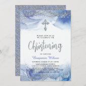 シルバーアンドブルーボーイ《キリスト教》洗礼式や命名式 招待状 (正面/裏面)