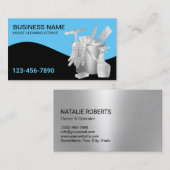 シルバーアンドブルーモダンのハウスクリーニングオート 名刺 (正面/裏面)