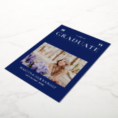 シルバーアンドブルーモダンフォト卒業発表 箔招待状 (回転した状態)