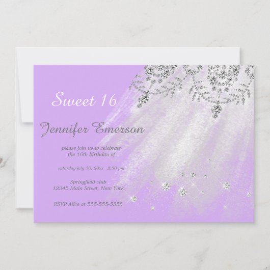 シルバーアンドホワイトドレスグリッターSweet sixteen 招待状 (正面)