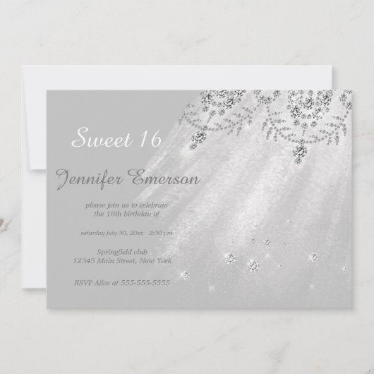 シルバーアンドホワイトドレスグリッターSweet sixteenInvite 招待状 (正面)