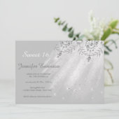 シルバーアンドホワイトドレスグリッターSweet sixteenInvite 招待状 (スタンド正面)