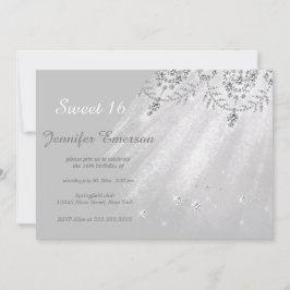 シルバーアンドホワイトドレスグリッターSweet sixteenInvite 招待状