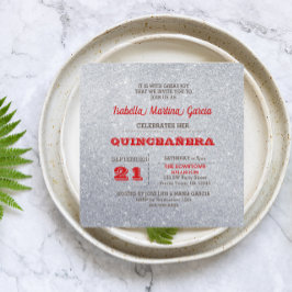 シルバーアンドルビーレッドスパークリーキンセニェラ招待状 招待状