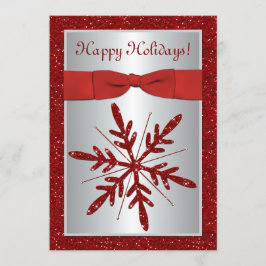 シルバーアンドレッドスノーフレークホリデーパーティ招待状 招待状