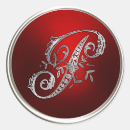 シルバーアンドレッドモノグラムP封筒用シール ラウンドシール