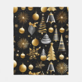 シルバーアンド金ゴールドホリデーオーナメントパターン フリースブランケット (正面)