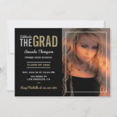 シルバーアンド金ゴールド卒業パーティー招待状 招待状 (正面)