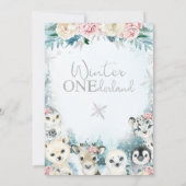 シルバーアークティックアニマルウィンターオネダーランド誕生日 招待状 (裏面)