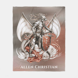 シルバーアーマードラゴンオレンジバースデーパーティギフト フリースブランケット