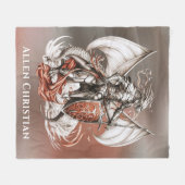 シルバーアーマードラゴンオレンジバースデーパーティギフト フリースブランケット (正面(横))