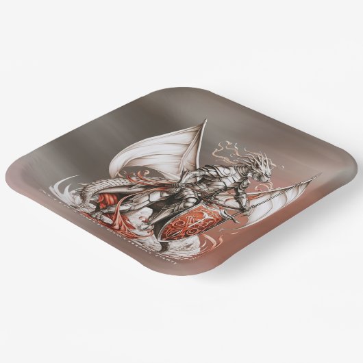 シルバーアーマードラゴンオレンジ00thバースデーパーティー ペーパープレート (傾斜あり)