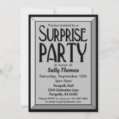 シルバーアールデコフォト誕生日サプライズパーティー 招待状 (正面)