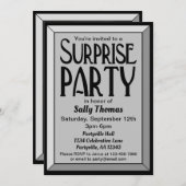 シルバーアールデコフォト誕生日サプライズパーティー 招待状 (正面/裏面)