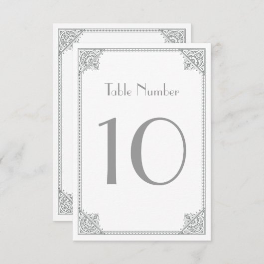 シルバーアールデコ – エレガントなウェディングテーブルカード 招待状 (正面/裏面)
