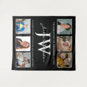 シルバーイニシャル カスタム誕生日バックドロップと写真 タペストリー (正面(横))