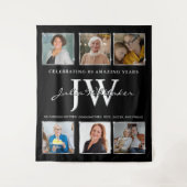 シルバーイニシャル カスタム誕生日バックドロップと写真 タペストリー (正面)