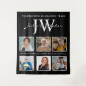 シルバーイニシャル カスタム バースデー 背景と写真 タペストリー (正面)