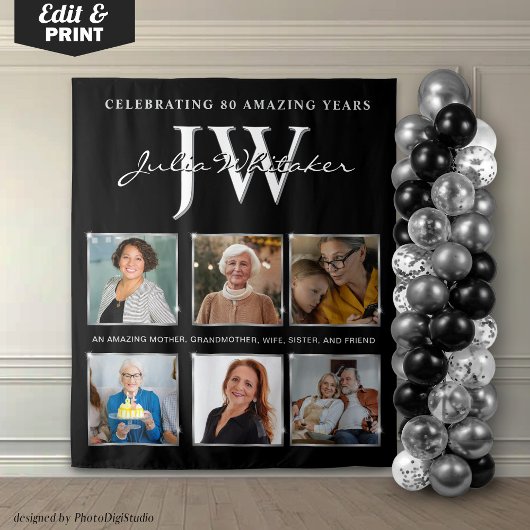 シルバーイニシャル カスタム バースデー 背景と写真 タペストリー