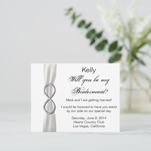 シルバーインフィニティホワイトウェディングブライズメイドカード 招待状 (スタンド正面)