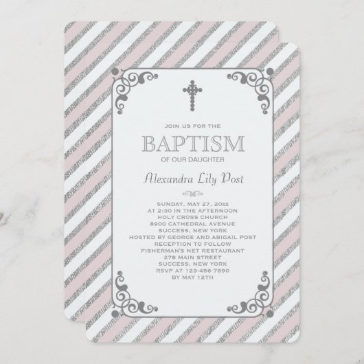 シルバーインプレッションピンク宗教招待状 招待状 (正面/裏面)