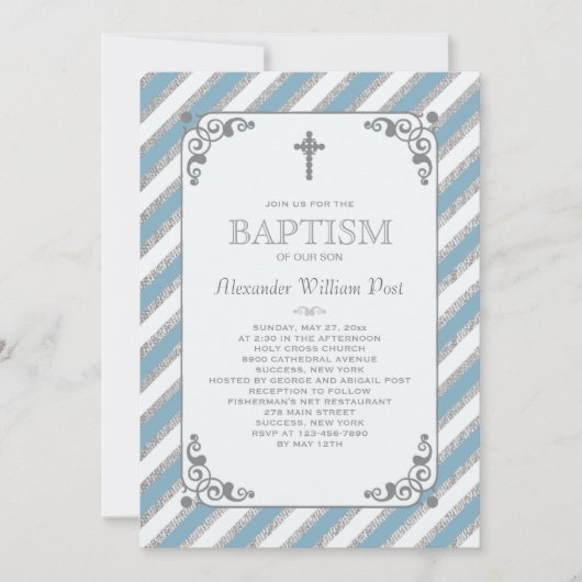 シルバーインプレッションブルー宗教招待状 招待状 (正面)