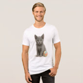 シルバーウィスカーロシアの- Blue Kitten トライブレンドTシャツ (正面全面)