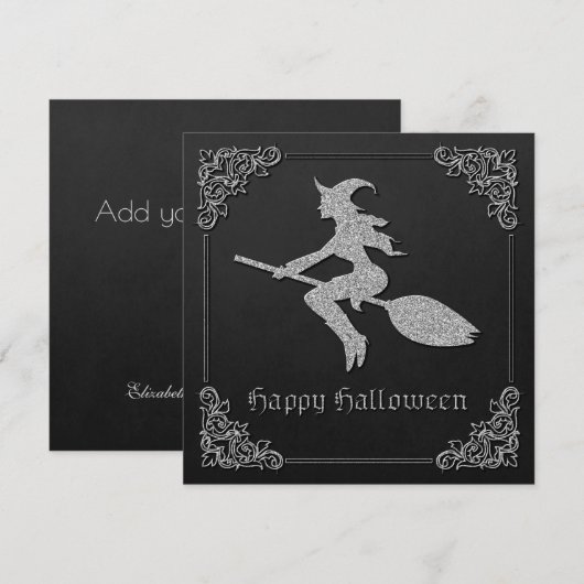 シルバーウィッ飛んでいるチハロウィングリーティングカード (正面/裏面)