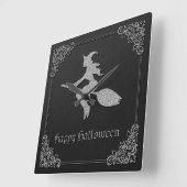 シルバーウィッ飛んでいるチハロウィーン スクエア壁時計 (傾斜)