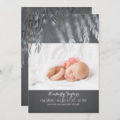 シルバーウィローツリー生まれたばかりのベビーフォト誕生 案内状 (正面/裏面)