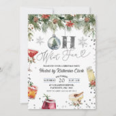 シルバーウィンターおもしろいクリスマスカクテルホリデーパーティー 招待状 (正面)