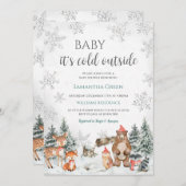 シルバーウィンターウッドランド赤ちゃんシャワー 招待状 (正面/裏面)