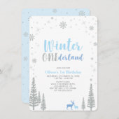 シルバーウィンターオネダーランドボーイ1歳の誕生日パーティー 招待状 (正面/裏面)