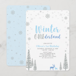 シルバーウィンターオネダーランドボーイ1歳の誕生日パーティー 招待状