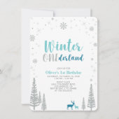 シルバーウィンターオネダーランドボーイ1歳の誕生日パーティー 招待状 (正面)