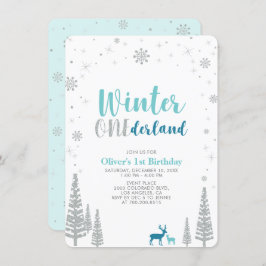 シルバーウィンターオネダーランドボーイ1歳の誕生日パーティー 招待状