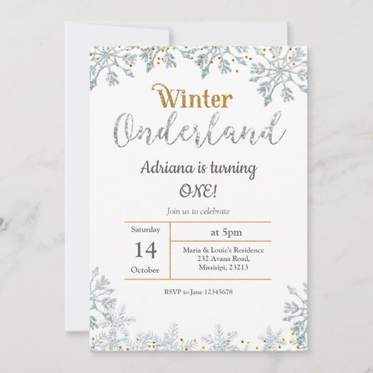 シルバーウィンターオネダーランド誕生日招待状 招待状 (正面)